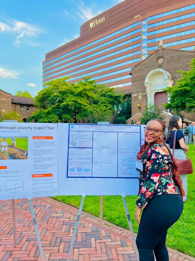 Salma Emmanuel presenting climate research at a conference